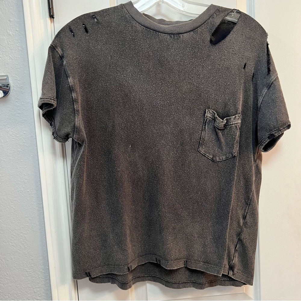 Free People XS We The Free Rubi Short Sleeve Distressed Grey Gray
